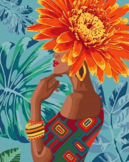 Lány trópusi virággal számfestő készlet